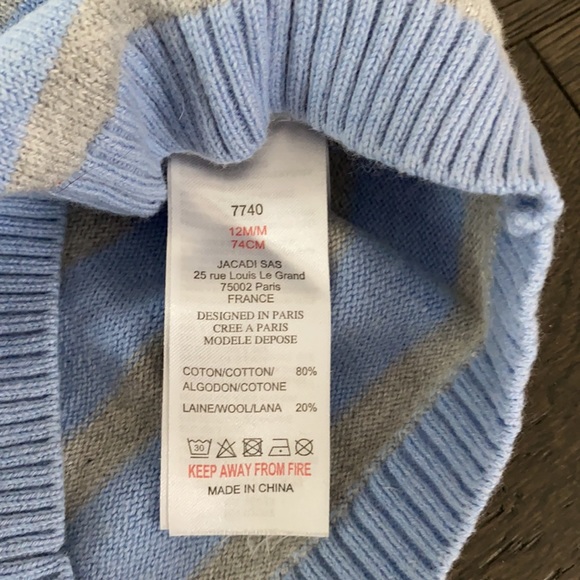 Jacadi Toddler Striped sweater sz 12M - Picture 3 of 4